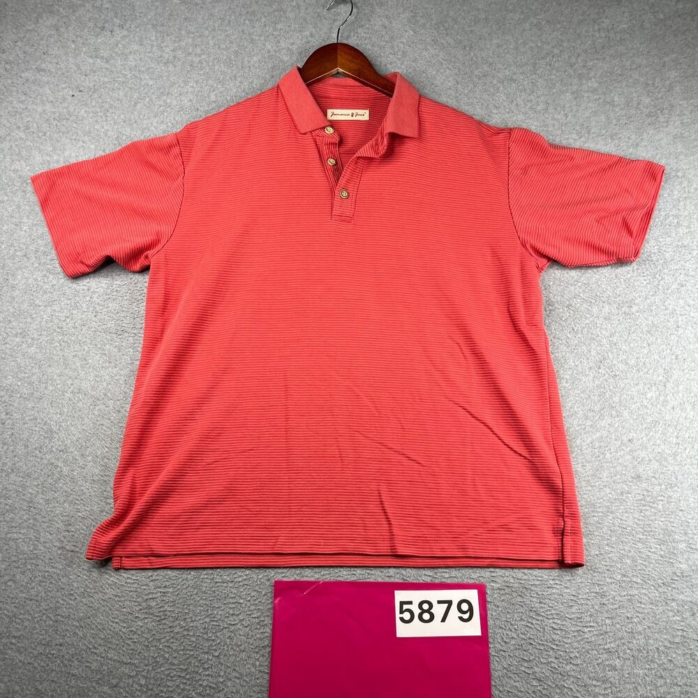 Jamaica Jaxx Polo Shirt Pink Striped Beach Casual Classic Mens Large